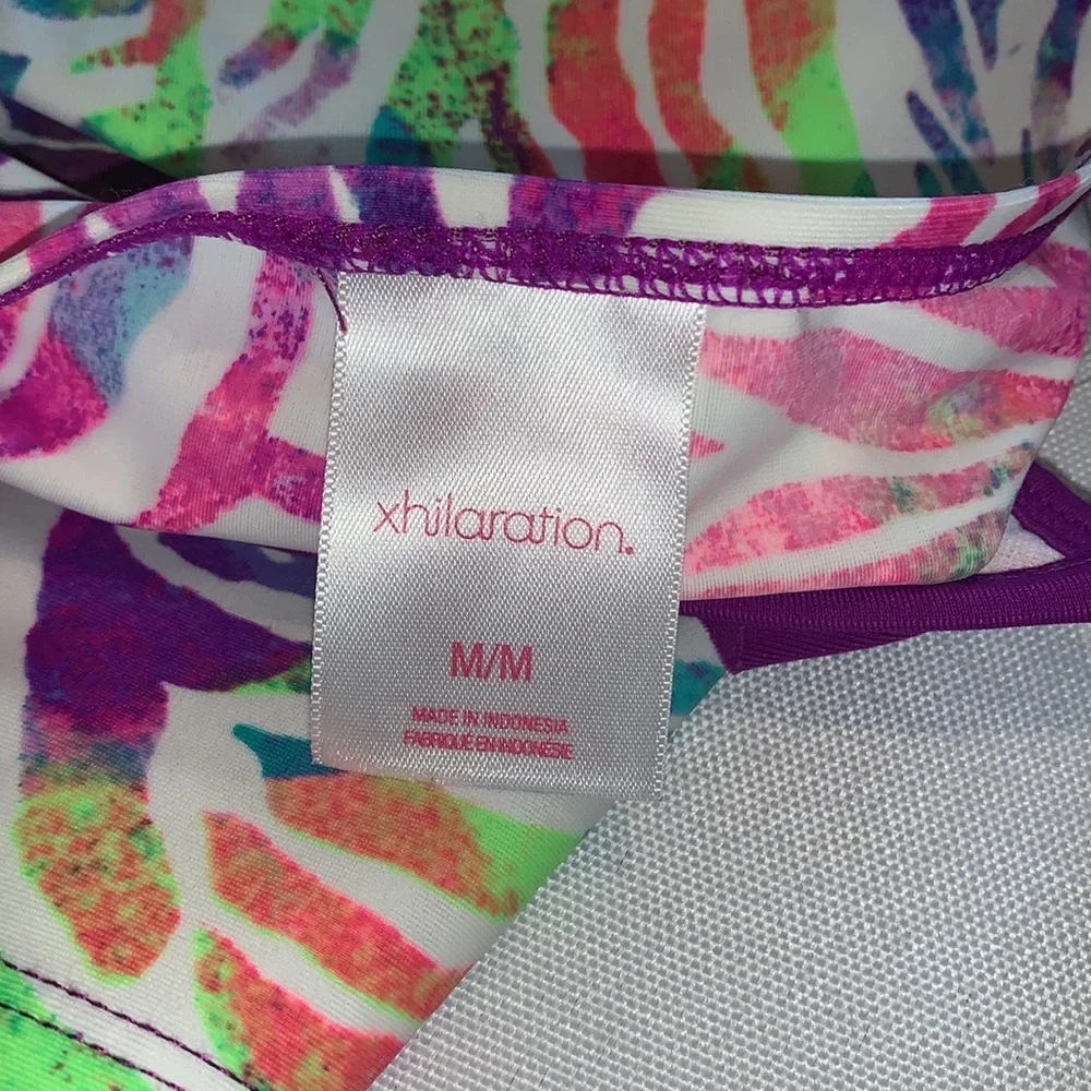 Xhilaration zebra rainbow halter tie tankini tip sz Y Medium EUC
